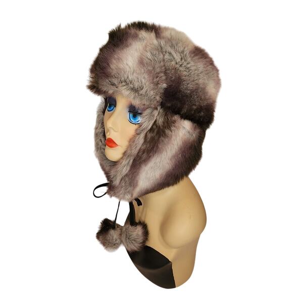 NEW Vintage Jacklyn Smith Trapper Hat O/S Faux Fur Gray & White Winter Cozy Warm - Picture 3 of 8